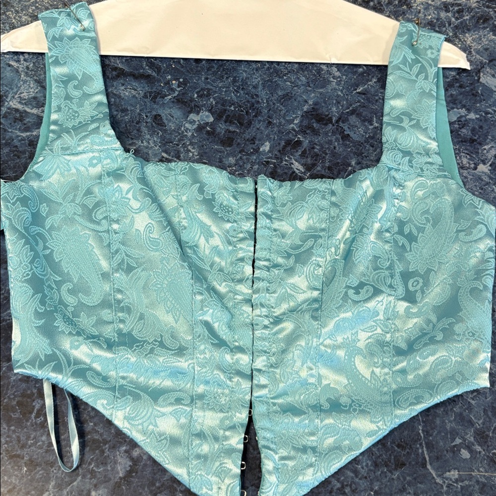 Chic Light Blue Floral Corset Top